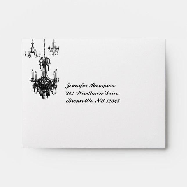 Black, White Damask Chandeliers A2 Envelope (Front)