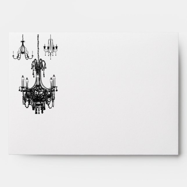 Black, White Damask Chandeliers A7 Envelope (Front)
