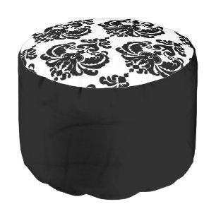 Black & White Damask Chic Elegant Minimal Pouf