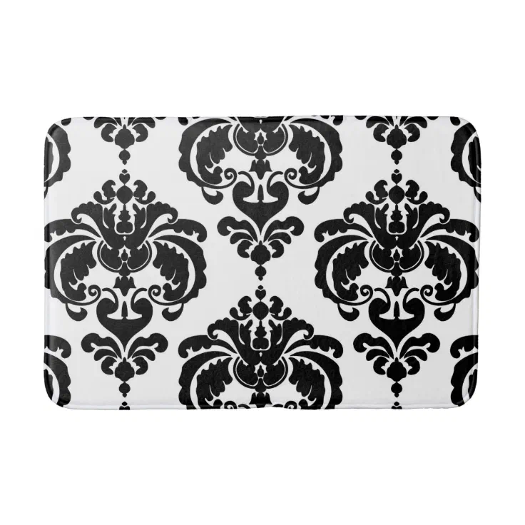 Black & White Damask Chic Modern Elegant Pattern Bathroom Mat Zazzle