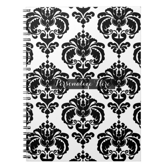 Black & White Damask Chic Modern Elegant Pattern Notebook (Front)