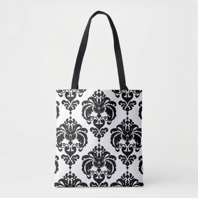 Black & White Damask Chic Modern Elegant Pattern Tote Bag (Front)