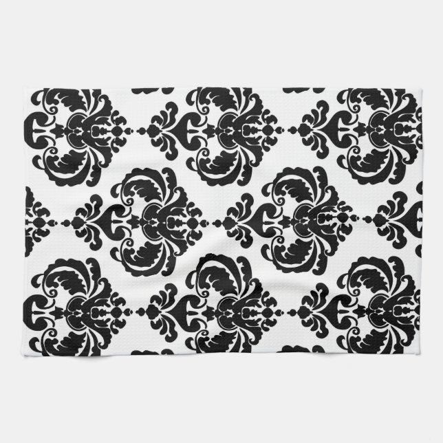 Black & White Damask Chic Modern Elegant Pattern Towel (Horizontal)
