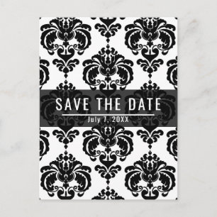 Black & White Damask Chic Wedding Save the Date Announcement Postcard
