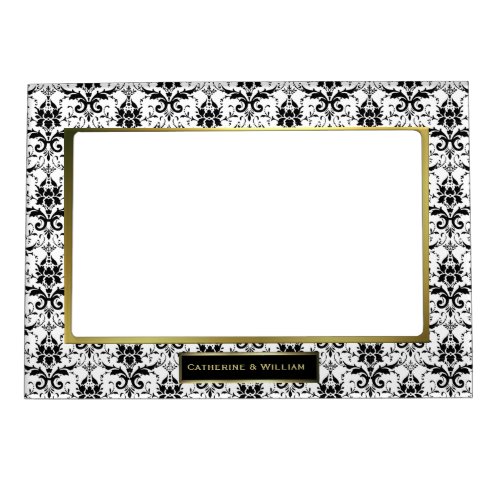 Black  White Damask Custom Wedding Photo Magnetic Photo Frame