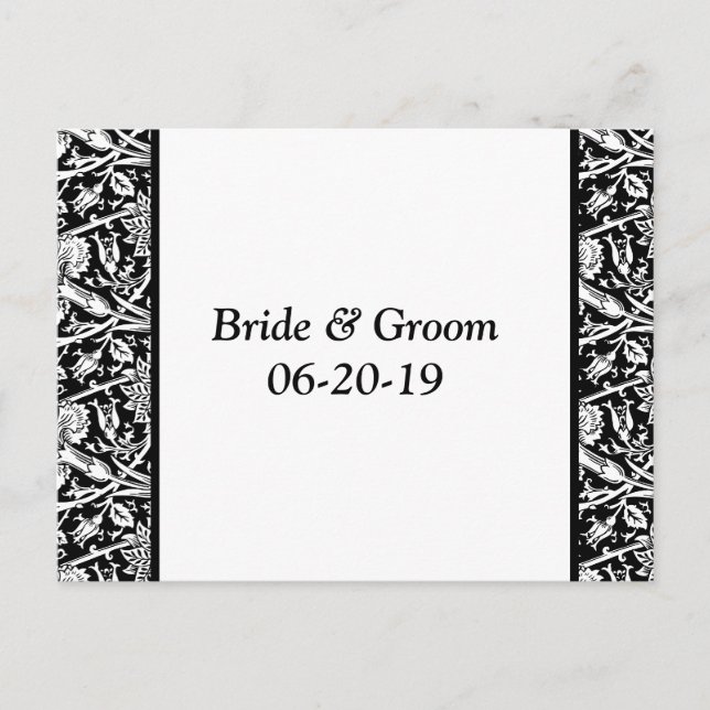 Black White Damask Customizable Save The Dates Announcement Postcard (Front)