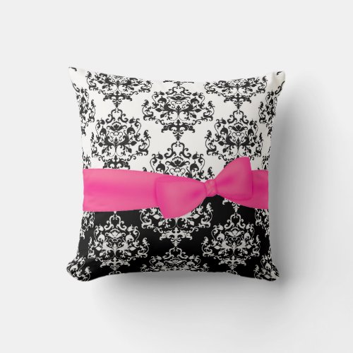 Black  White Damask Decorator Pillow