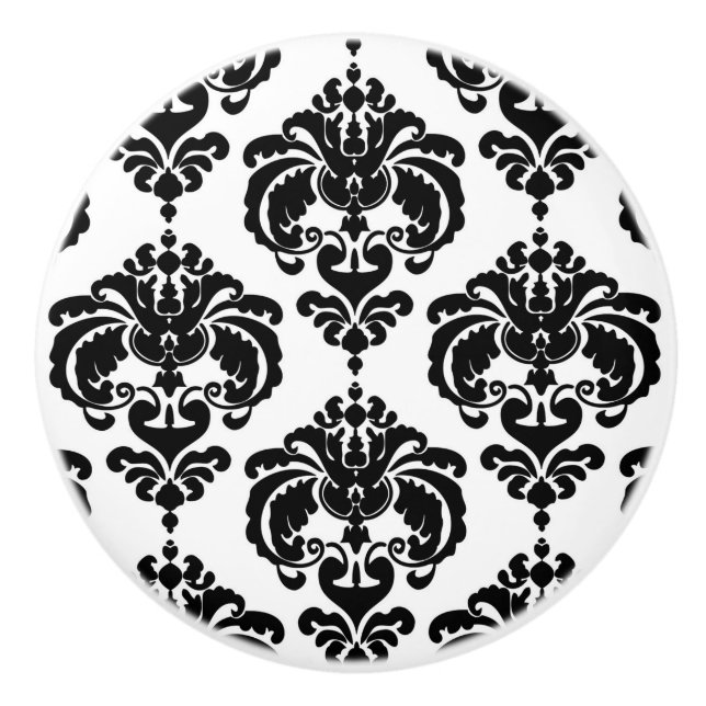 Black & White Damask Elegant Chic Bedroom Dresser Ceramic Knob (Front)