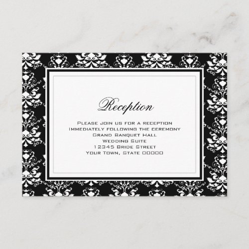 Black &amp; White Damask Elegant Reception Card