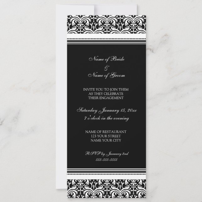Black White Damask Engagement Party Invitations (Front)