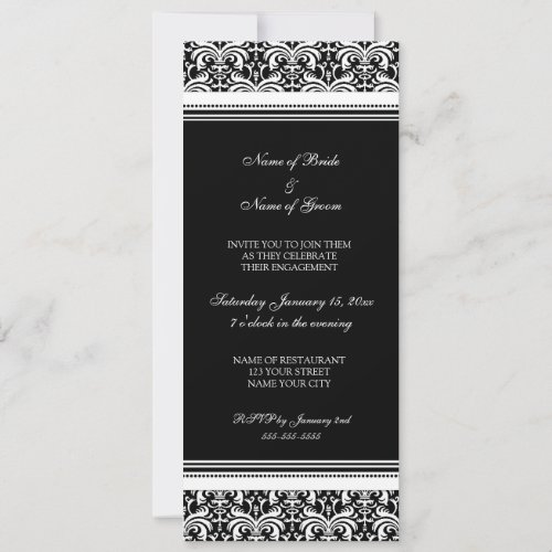 Black White Damask Engagement Party Invitations