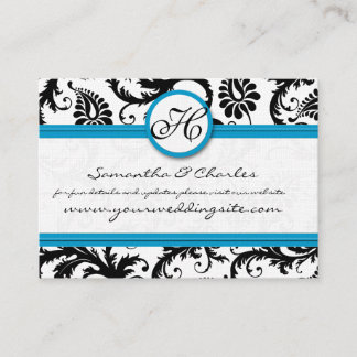 Black & White Damask Floral with Bright Aqua Trim Business Card