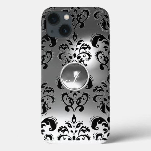 BLACK WHITE DAMASK GEM MONOGRAM  iPhone 13 CASE