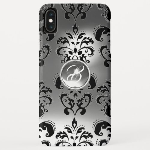 BLACK WHITE DAMASK GEMSTONE  MONOGRAM iPhone XS MAX CASE