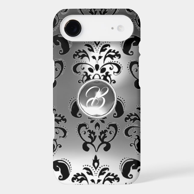 BLACK WHITE DAMASK GEMSTONE  MONOGRAM Case-Mate iPhone CASE (Back)