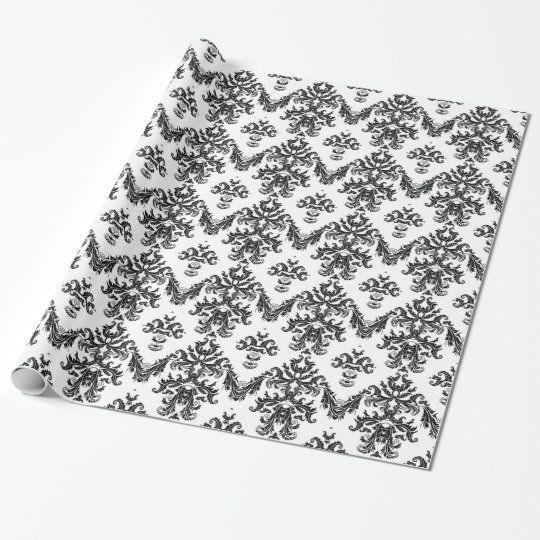 Black White Damask Gift Wrapping Paper Black | Zazzle.com