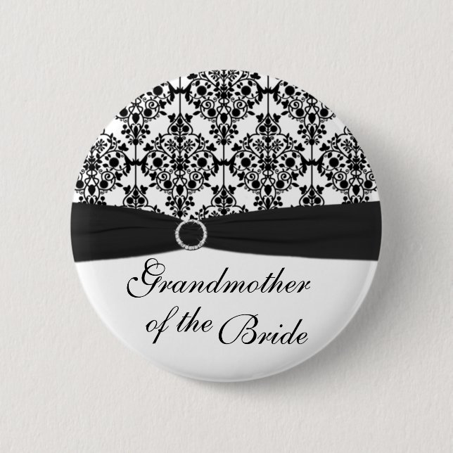 Black, White Damask Grandmother of the Bride Pin (Front)