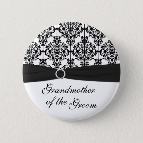 Black White Damask Grandmother of the Groom Pin
