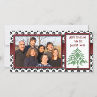 Black & White Damask Green Damask Tree Photo Cards