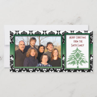 Black & White Damask Green Damask Tree Photo Cards