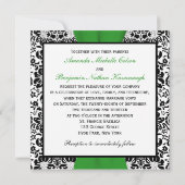 Black, White Damask Green PRINTED RIBBON Invitation (Back)