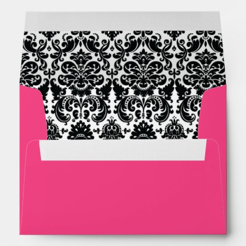 Black White Damask Hot Pink A7 Envelope