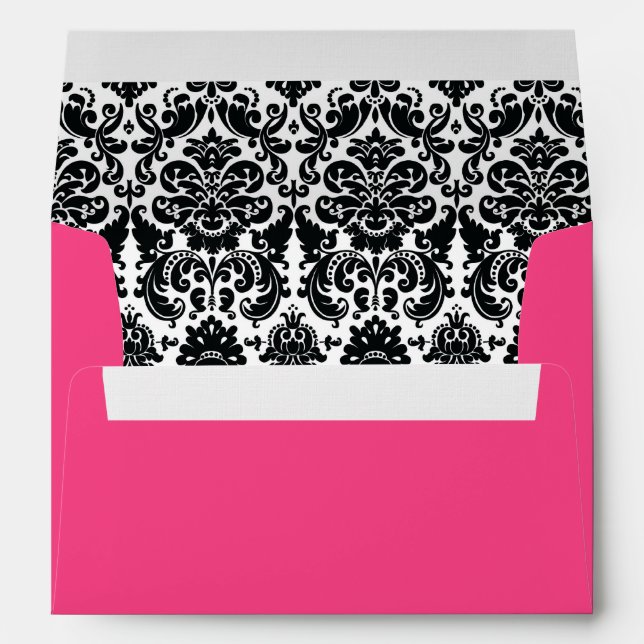 Black White Damask Hot Pink A7 Envelope (Back (Bottom))