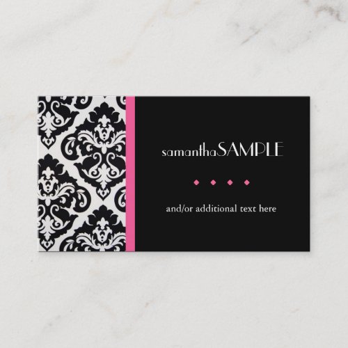 Black &amp; White Damask, Hot Pink Business Cards