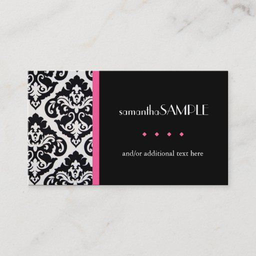 Customizable Black & White Damask, Hot Pink Business Cards