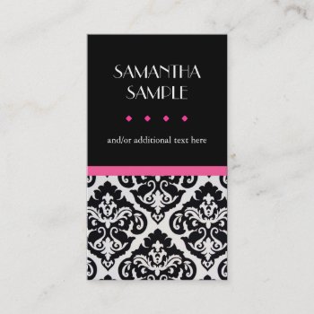 Black & White Damask  Hot Pink Business Card by cami7669 at Zazzle