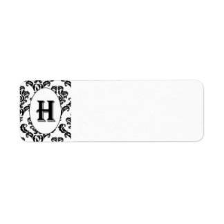 Black & White Damask Initial Label