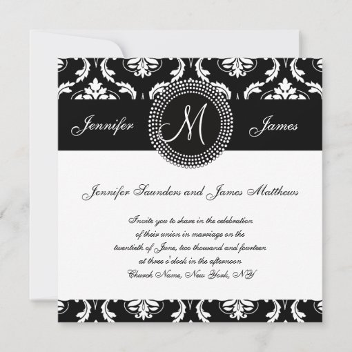 Black White Damask Initial Wedding Invitations | Zazzle