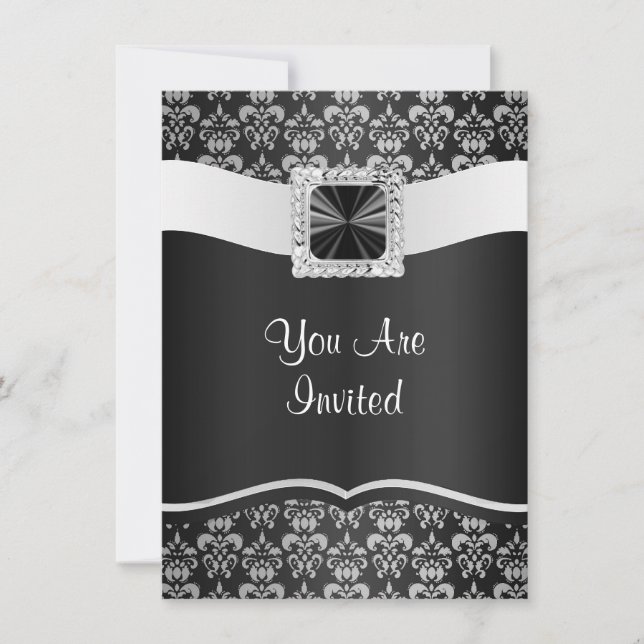 Black & white damask invitation (Front)