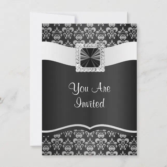 Black & white damask invitation Zazzle