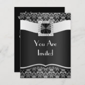 Black & white damask invitation (Front/Back)