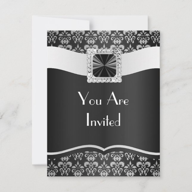 Black & white damask invitation (Front)