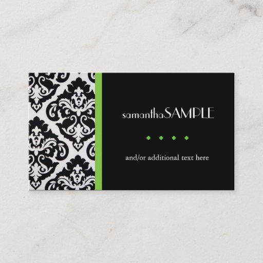 Customizable Black & White Damask, Key Lime Business Cards