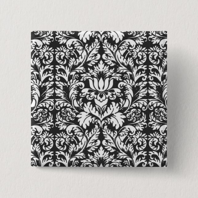 Black White Damask Lace Brocade Button (Front)