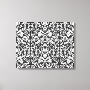 Black White Damask Lace Brocade Canvas Print