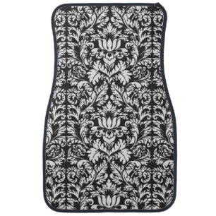 Black White Damask Lace Brocade Car Floor Mat