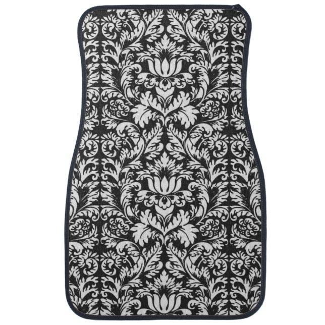 Black White Damask Lace Brocade Car Floor Mat (Front)