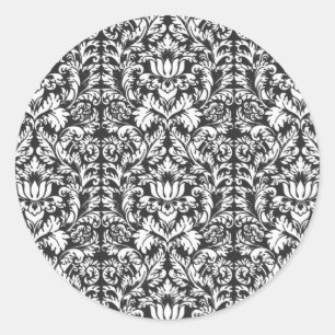 Black White Damask Lace Brocade Classic Round Sticker