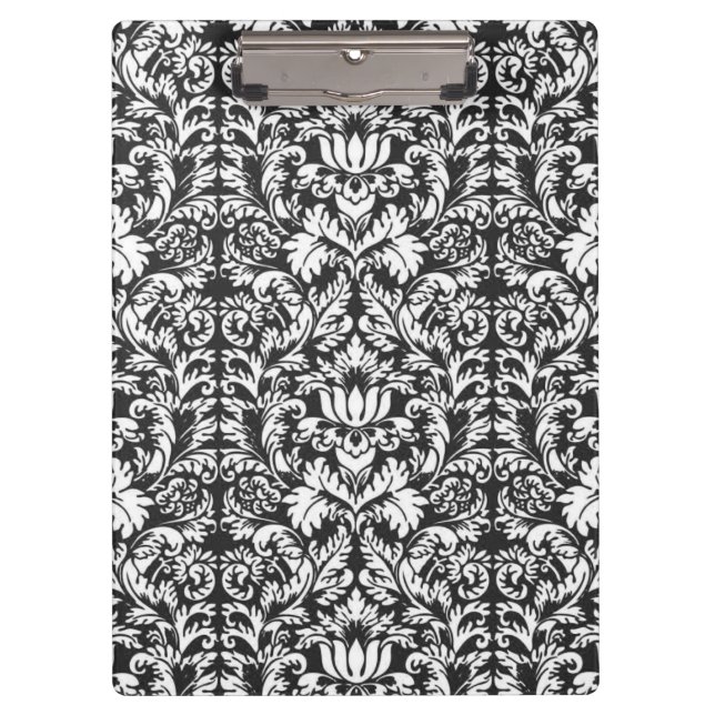Black White Damask Lace Brocade Clipboard (Front)