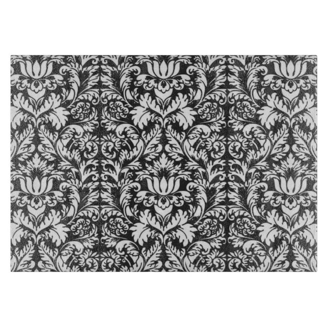 Black White Damask Lace Brocade Cutting Board (Front)