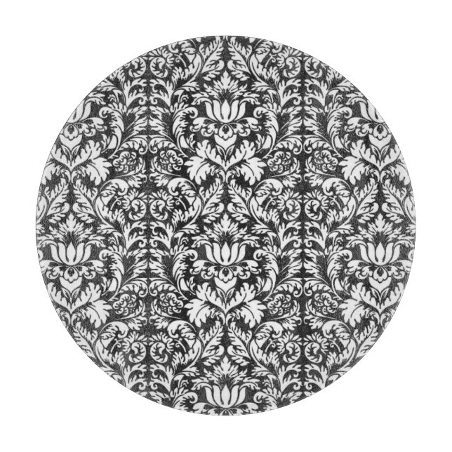 Black White Damask Lace Brocade Cutting Board (Front)