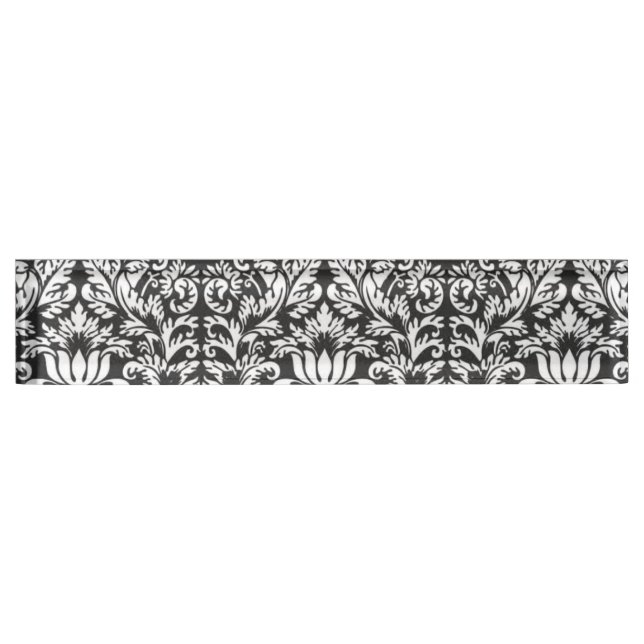 Black White Damask Lace Brocade Desk Name Plate (Front)