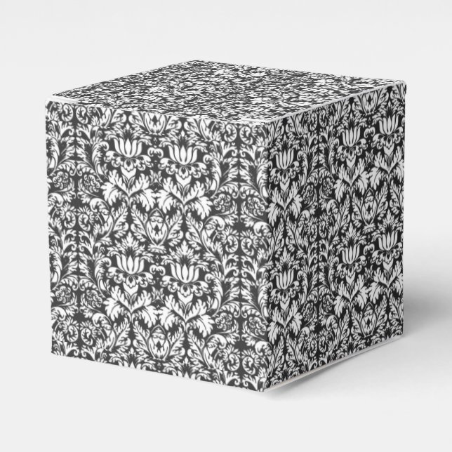 Black White Damask Lace Brocade Favor Boxes (Front Side)