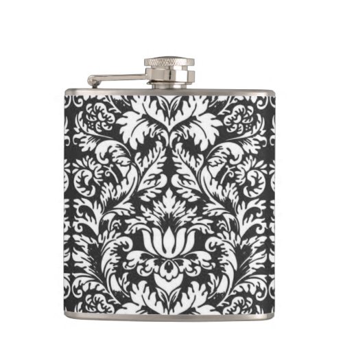 Black White Damask Lace Brocade Flask