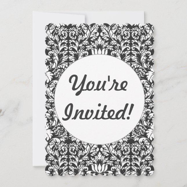 Black White Damask Lace Brocade Invitation (Front)