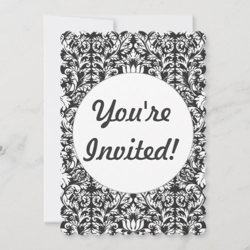 Black White Damask Lace Brocade Invitation